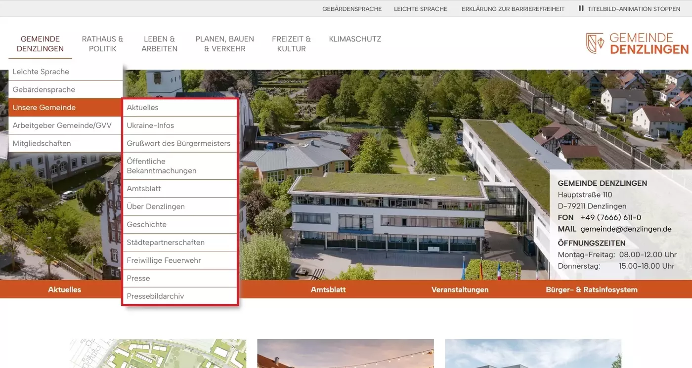 Ein Untermen� der Gemeinde Denzlingen