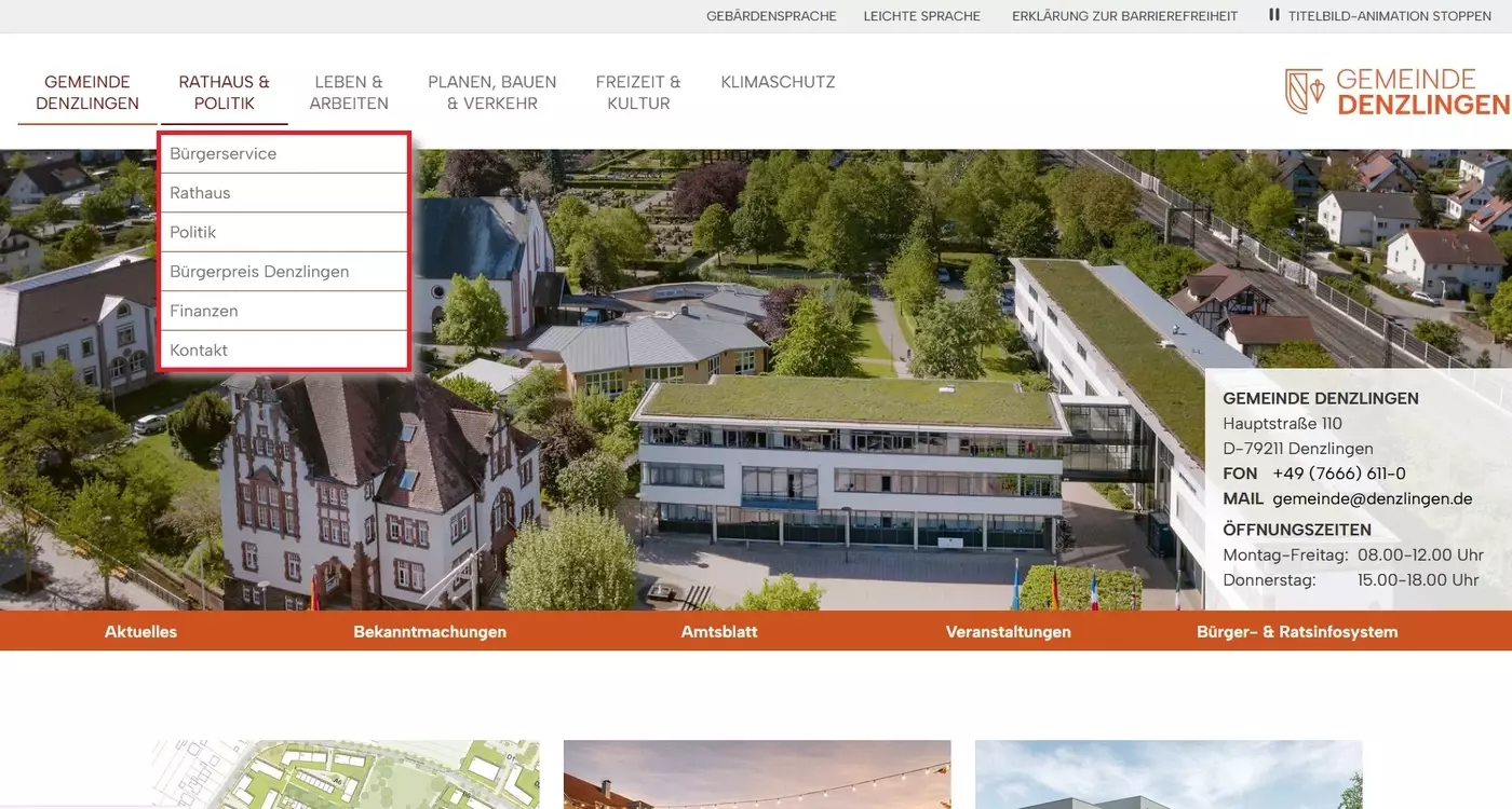 Men� Rathaus und Politik