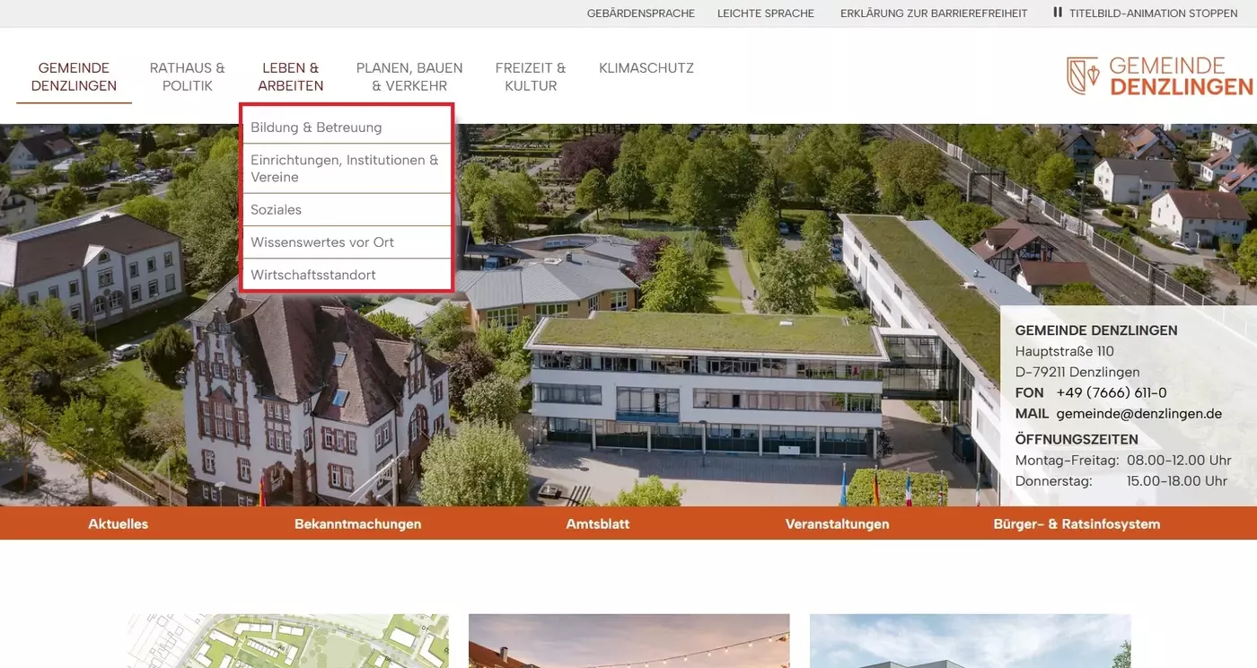 Men� Planen, Bauen und Verkehr