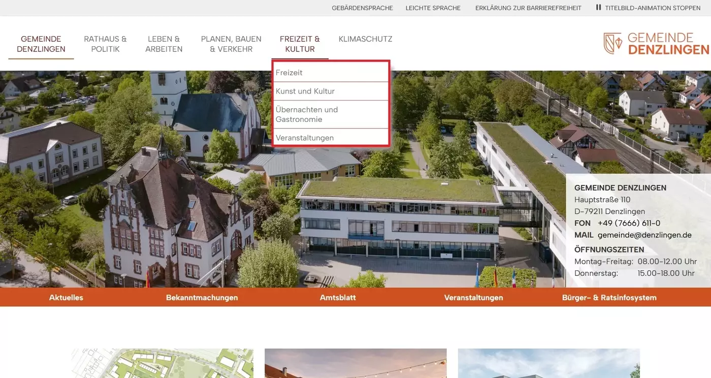 Men� Freizeit und Kultur