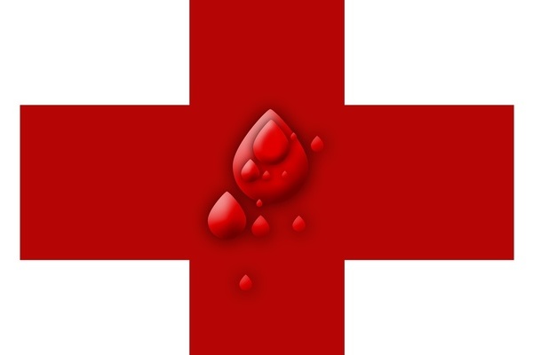 Rotes Kreuz auf weißem HIntergrund mit Blutstropfen Rotes Kreuz auf weißem HIntergrund mit Blutstropfen