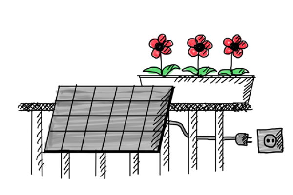 Zeichnung Blumen mit einer Photovoltaik-Platte Zeichnung Blumen mit einer Photovoltaik-Platte