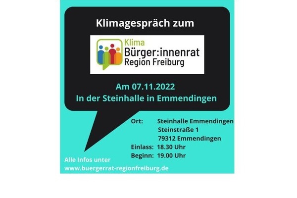 Plakat mit Informationen zum Klimagespräch 07.11.2022 Plakat mit Informationen zum Klimagespräch 07.11.2022