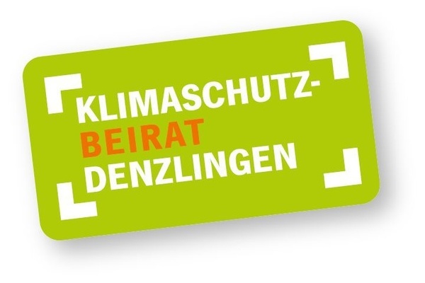 Logo Klimaschutzbeirat Denzlingen in wei/oranger Schrift auf hellgrnem Hintergrund