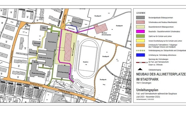 Umleitungsplan Neubau Allwetterplatz im Stadtpark