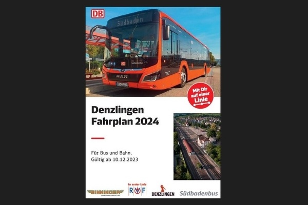 Cover des Denzlinger Fahrplanheftes 2024: Roter Bus Cover des Denzlinger Fahrplanheftes 2024: Roter Bus