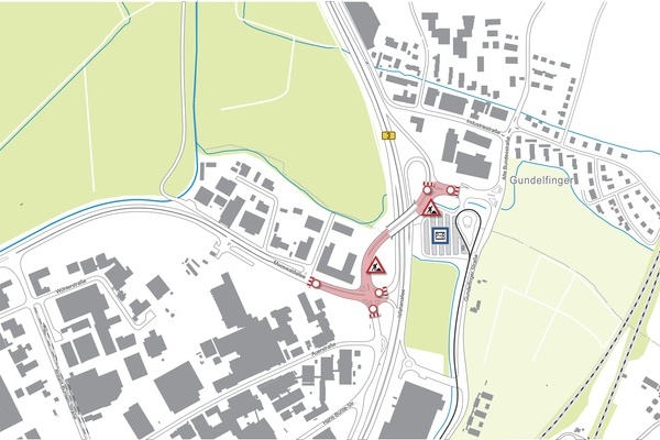 Grafik Sperrung Knotenpunkt Freiburg Nord / Anschluss Gundelfingen Sd