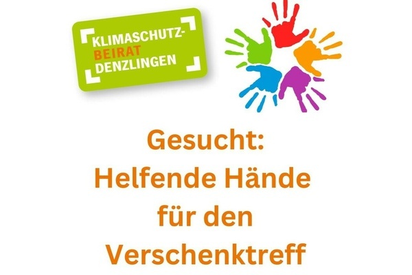Logo des Klimaschutzbeirats Denzlingen. Weiße und orangefarbene Schrift auf grünem Untergrund, bunte Handabrücke Logo des Klimaschutzbeirats Denzlingen. Weiße und orangefarbene Schrift auf grünem Untergrund, bunte Handabrücke