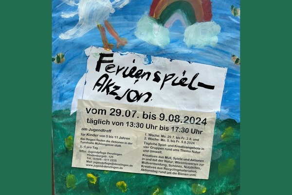 Ankündigungsplakat der Ferienspielaktion am Rathausplatz