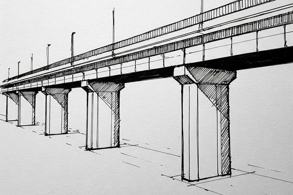 Grobe Skizze einer Brücke, schwaze Linien auf weißem Untergrund. Erstellt mit KI Gemini Grobe Skizze einer Brücke, schwaze Linien auf weißem Untergrund. Erstellt mit KI Gemini