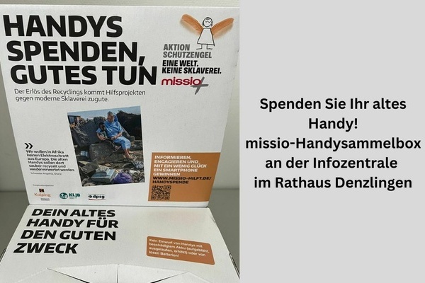 Schwarze Schrift auf weißem Untergrund missio Handysammelbox Schwarze Schrift auf weißem Untergrund missio Handysammelbox