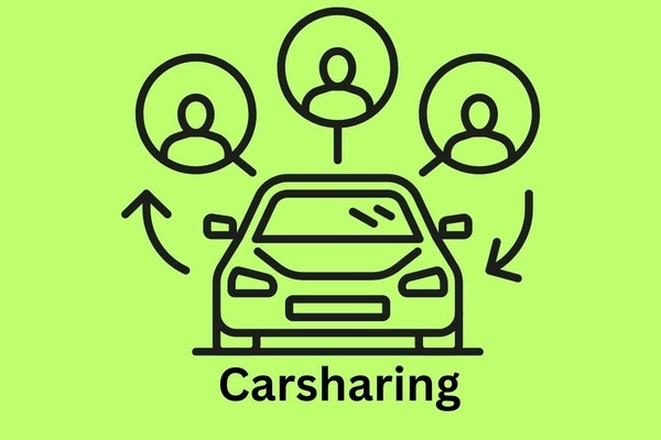 Grafische Darstellung Carsharing, schwarz auf grnem Untergrund