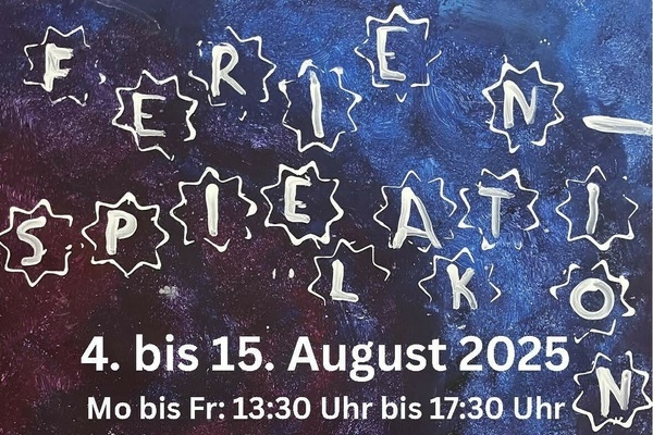 Ausschnitt eines Plakates für die Ferienspielaktion 2025 der Jugendpflege Denzlingen. Weiße Schrift auf dunklem Hintergrund. Ausschnitt eines Plakates für die Ferienspielaktion 2025 der Jugendpflege Denzlingen. Weiße Schrift auf dunklem Hintergrund.