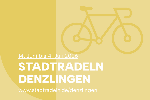 Gelber Hintergrund, gro&szlig;e wei&szlig;e Schrift: 14. Juni bis 4. Juli 2026: Stadtradeln Denzlingen