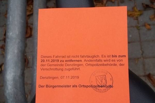 Aufkleber herrenloses Fahrrad Aufkleber herrenloses Fahrrad