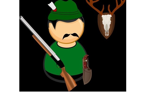 gezeichneter Jäger mit grüner Kleidung und Gewehr in der Hand gezeichneter Jäger mit grüner Kleidung und Gewehr in der Hand